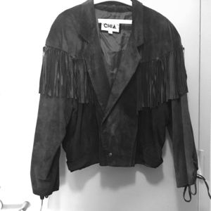 Suede black fringed jacket size 12